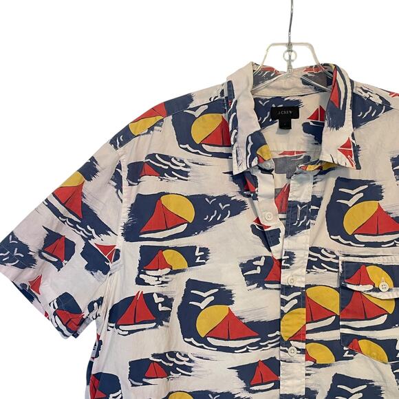 J. Crew Sailboat Print Button Shirt Mens Large Cotton Nautical Preppy Boats - Picture 4 of 9